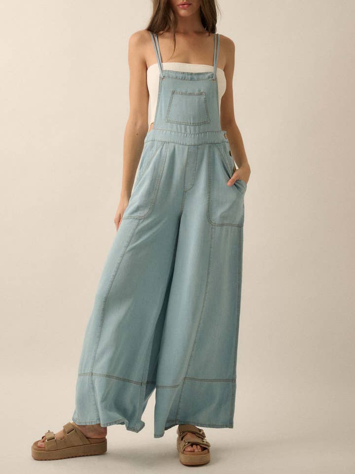 Blue Denim Button Cargo Overall Wiht Pocket for wholesale on Faire