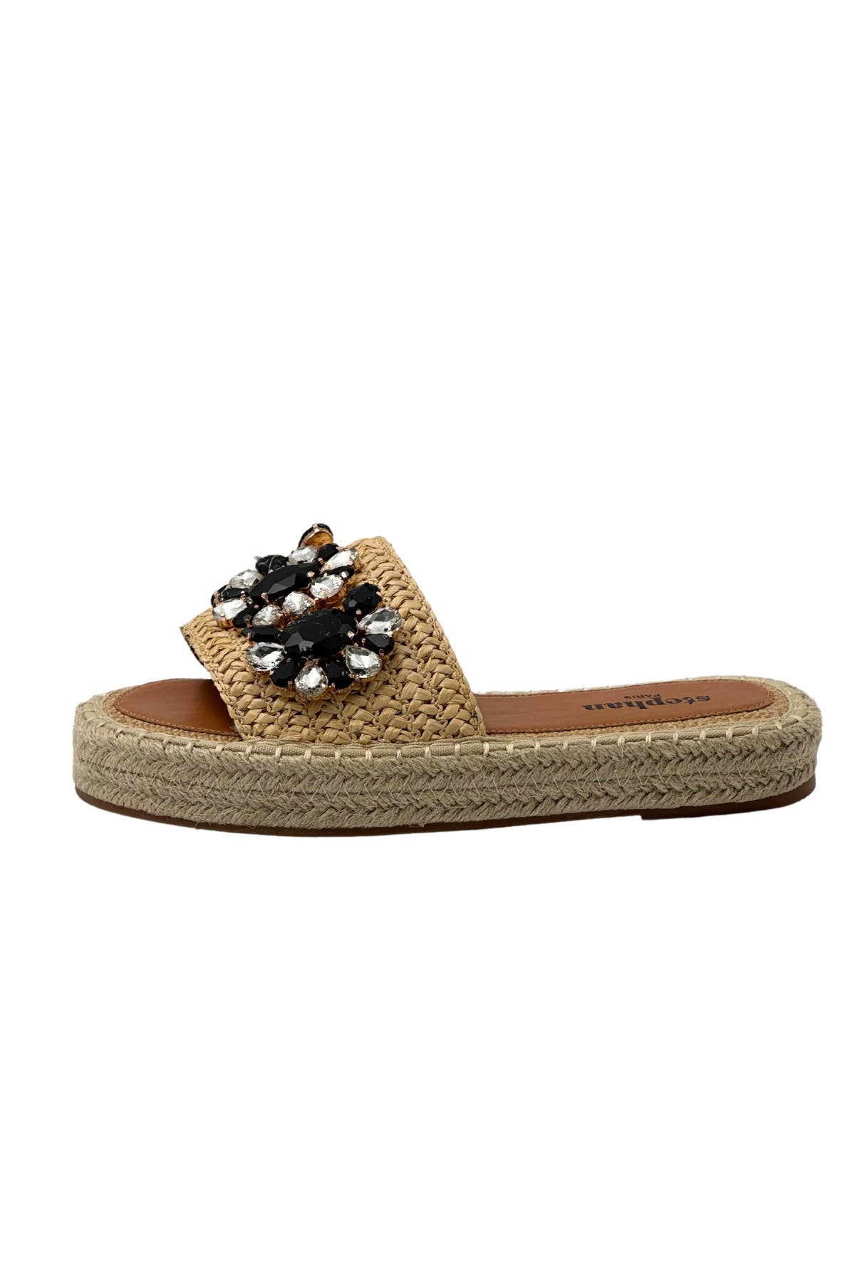 Negro Sandalia espadrille con piedras coloridas y tira trenzada de venta al por mayor en Faire6
