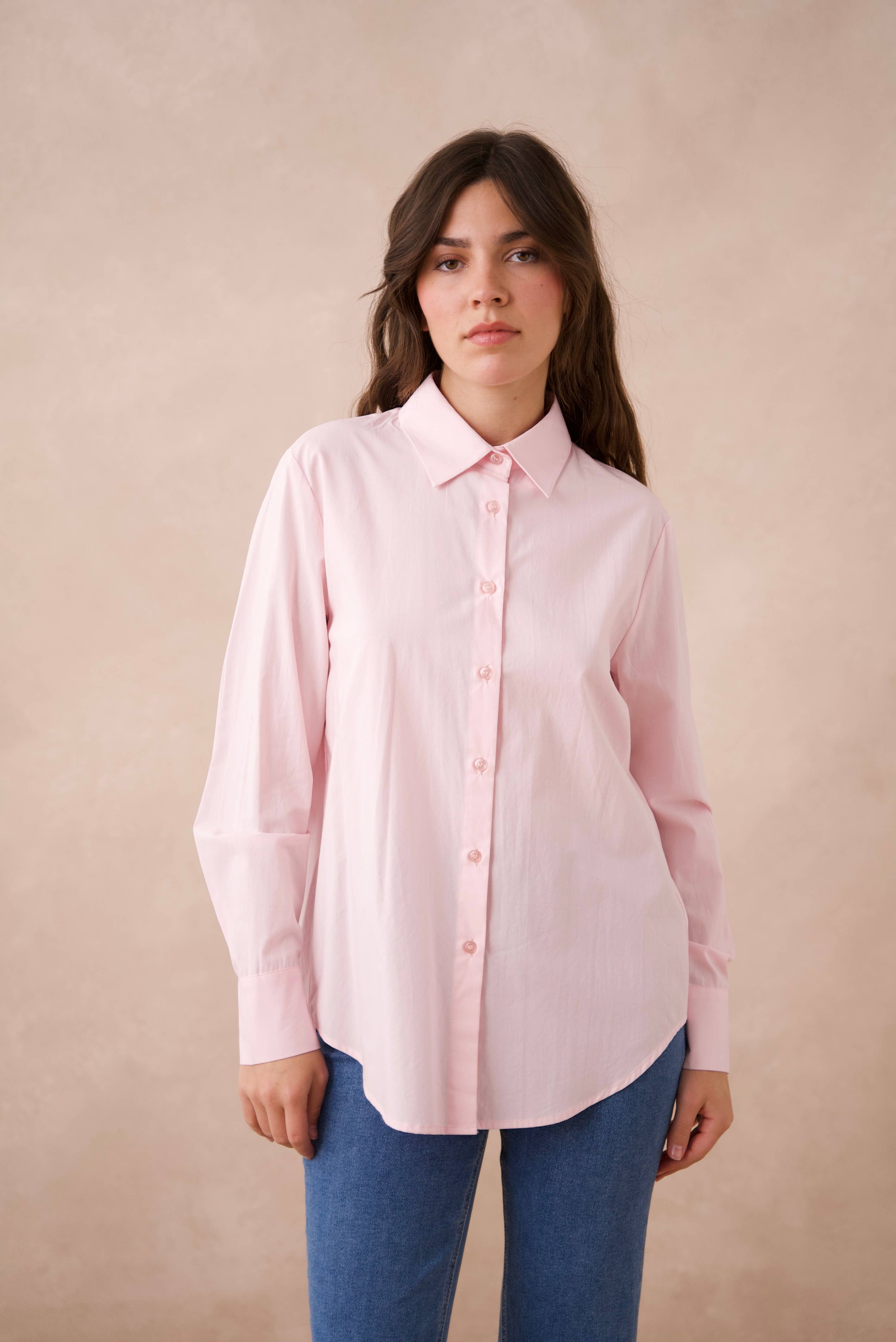 Attentif Paris - Wholesale Button Down Shirt - Women's - Plain cotton shirt with lapel collar11