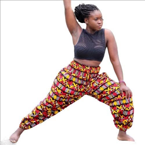 Pantaloni da yoga con stampa africana Abi - Pantaloni harem per la vendita all'ingrosso da parte di WHOLIFECO