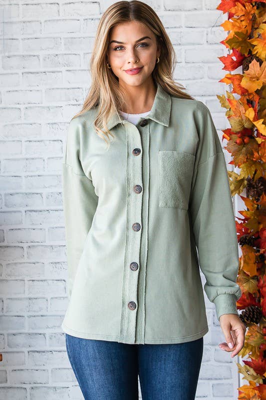 HEIMISH - Wholesale Shirt Jacket/Shacket - Women's - EJ6706-14 BASIC COLLAR SOLID BUTTON SHACKET WITH POCKET5