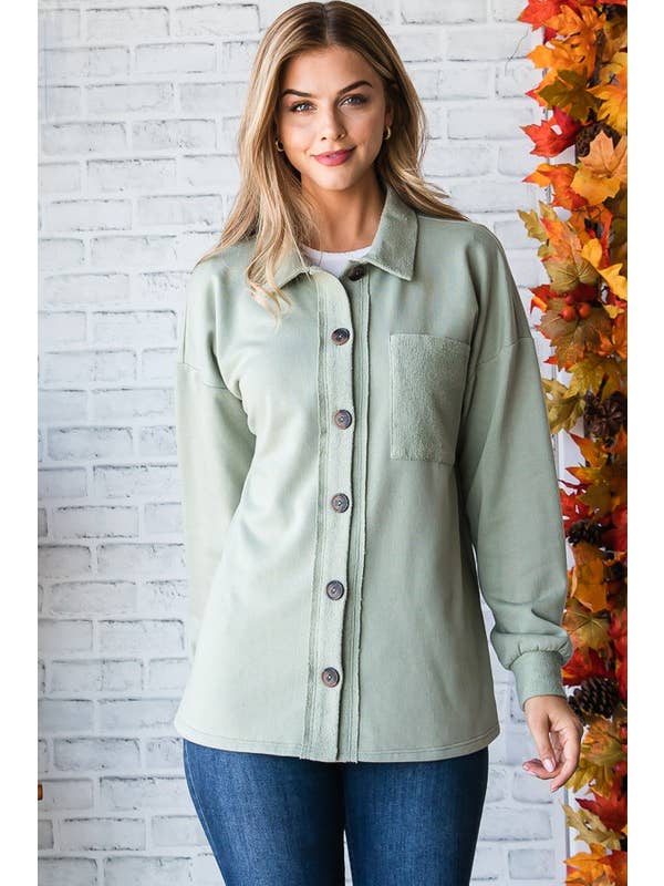 HEIMISH - Wholesale Shirt Jacket/Shacket - Women's - EJ6706-14 BASIC COLLAR SOLID BUTTON SHACKET WITH POCKET5