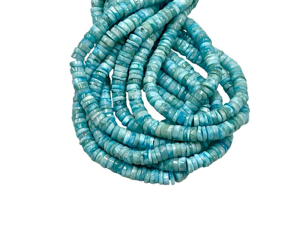 TRIVENI USA INC - Wholesale Beads - Larimar Gemstone Smooth Heishi Disc Tyre Beads Strands 7-8mm
