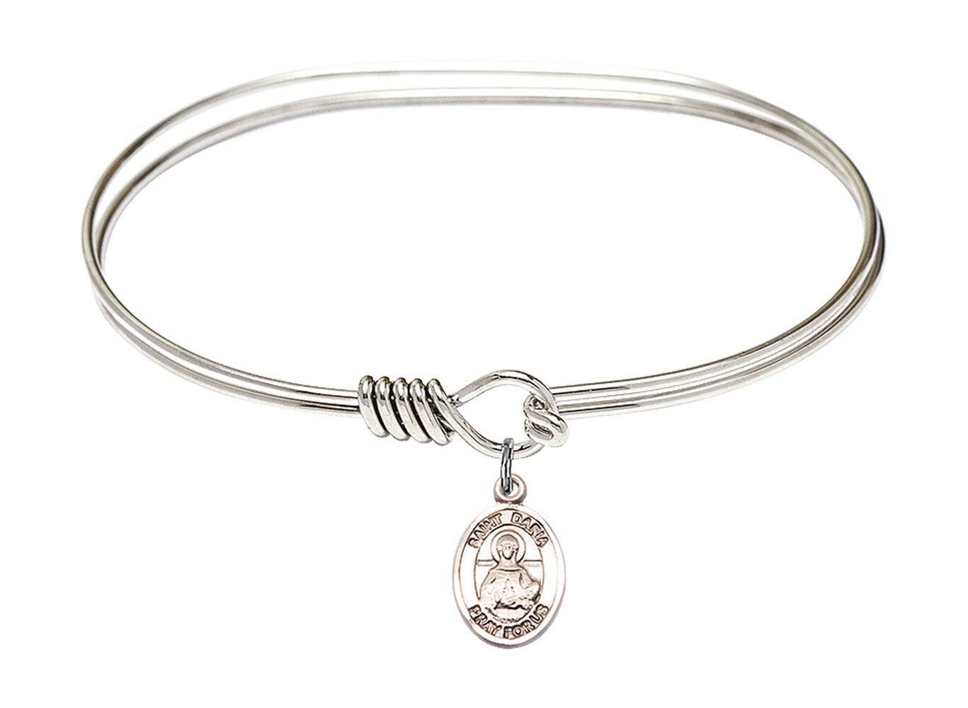 NYMAN JEWELERS - Wholesale Charm/Dangle Bracelet - Saint Daria Sterling Silver Charm on a 7 inch Oval Eye Hook Rhodium Bangle Bracelet0
