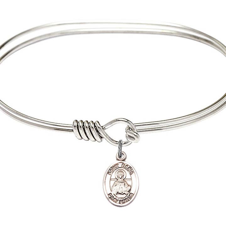 NYMAN JEWELERS - Wholesale Charm/Dangle Bracelet - Saint Daria Sterling Silver Charm on a 7 inch Oval Eye Hook Rhodium Bangle Bracelet