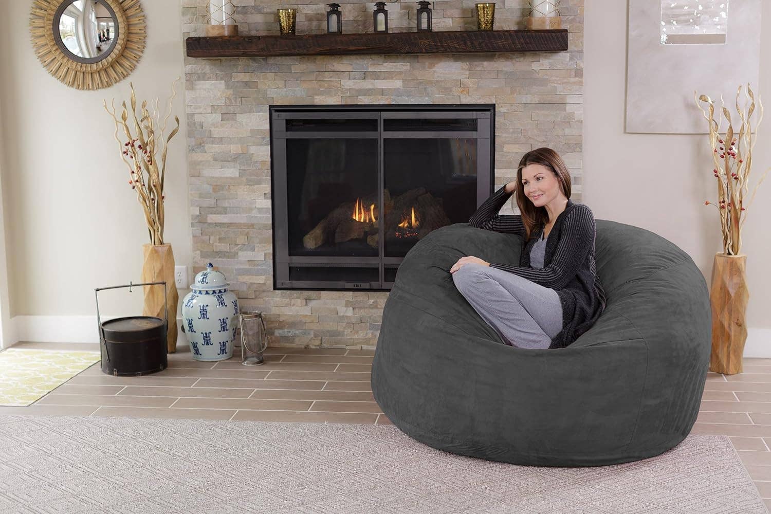 Charcoal 5ft Memory Foam Bean Bag Chair for Living Room for wholesale on Faire1