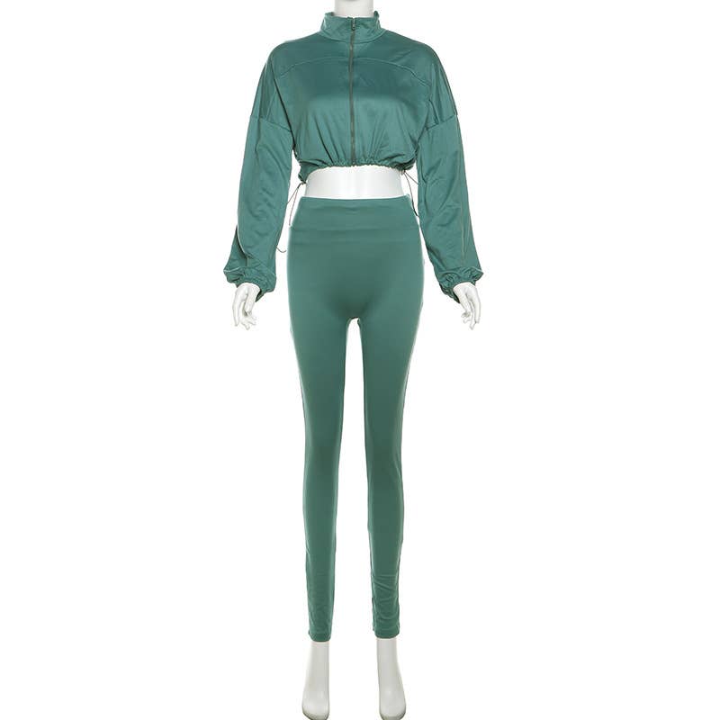 Lily Clothing - Wholesale Top & Pant Set (NOT Loungewear) - Women's - Drawstring Crop Top High Waist Skinny Pants Set4