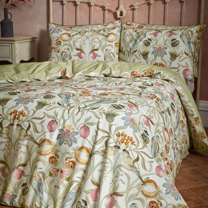 Songbird Traditional Floral Printed Duvet Cover Set Stone for wholesale on Faire