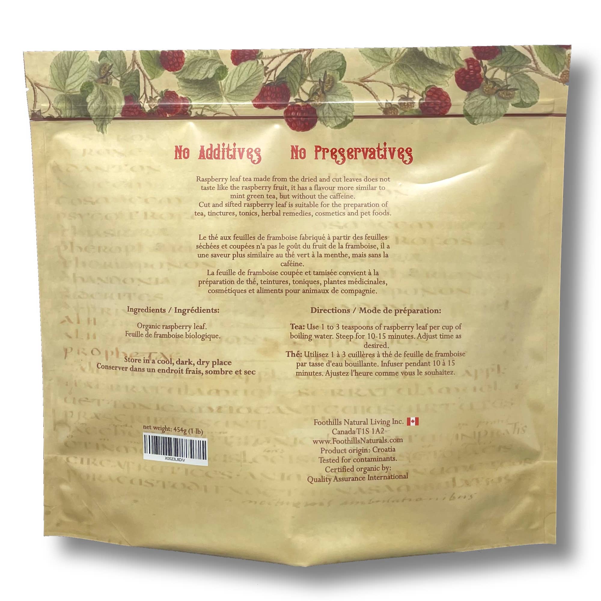 Foothills Naturals - Vente Thé en vrac - Thé aux feuilles de framboise biologique - Coupe en vrac et tamisé, Digestion3