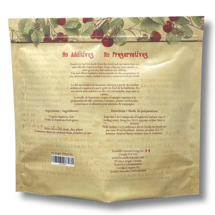 Foothills Naturals - Vente Thé en vrac - Thé aux feuilles de framboise biologique - Coupe en vrac et tamisé, Digestion3