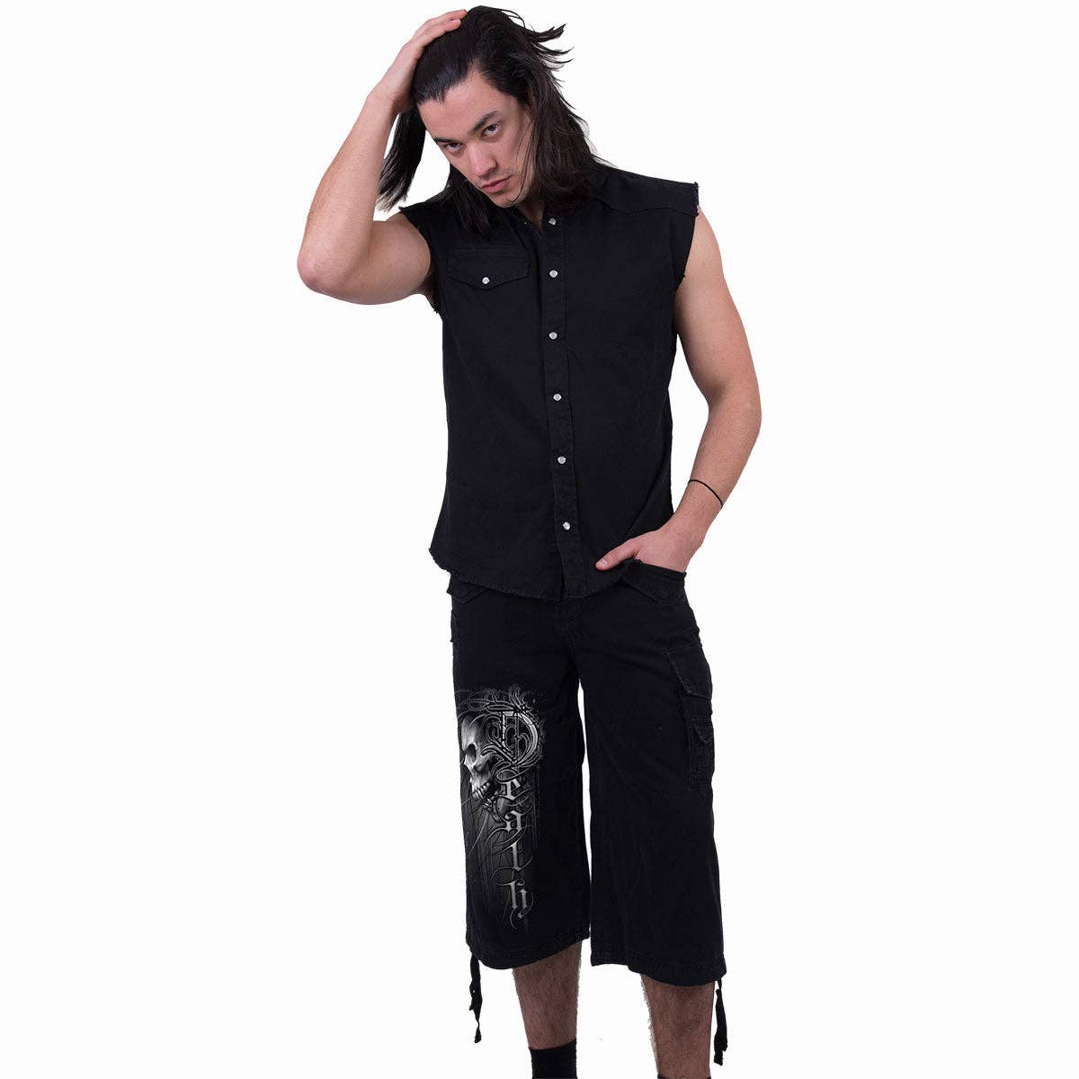 Spiral – wholesale Shorts – Men's – DEATH FOREVER - Vintage Cargo Shorts 3/4 Long Black2