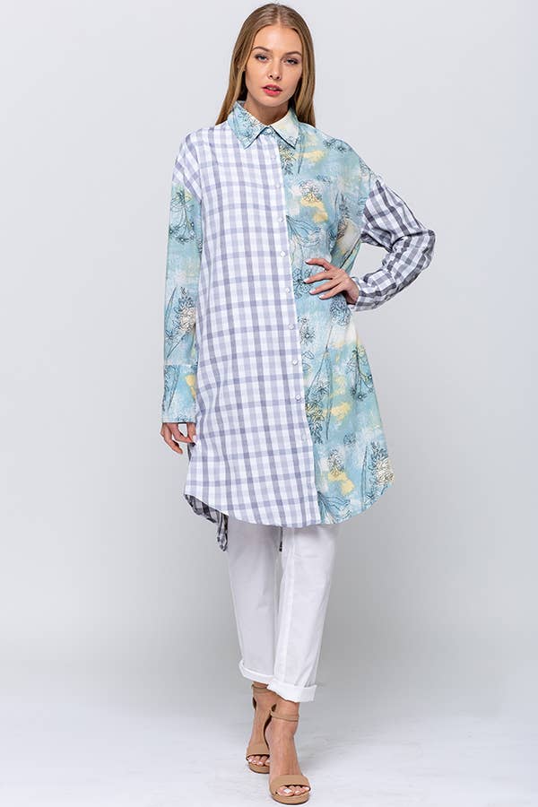 QMP Moda - Wholesale Dress - Women's - PATTERN BLOCKED SHIRT DRESS     1