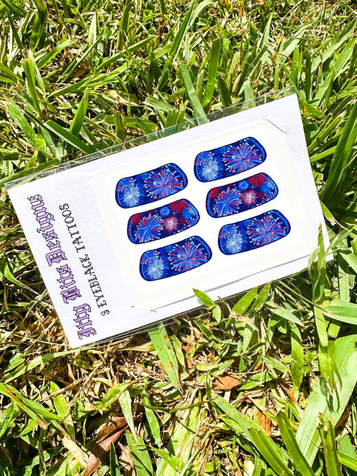 Tatouages temporaires pour les yeux en forme de feu d'artifice du 4 juillet pour la vente par Itty Bits Designs
