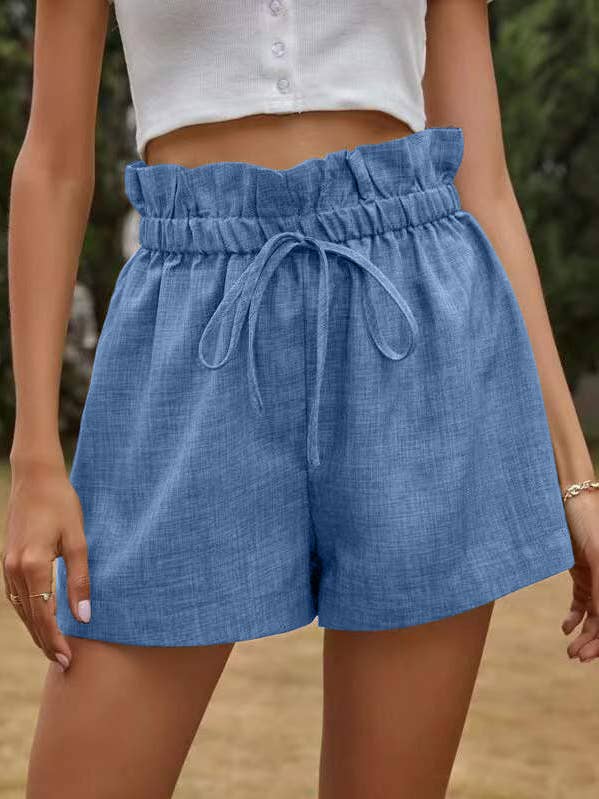 UZ Wholesale Store - Wholesale Shorts - Women's - High Waisted Loose Drawstring Elasticity Pleated Solid Color Shorts Bottoms