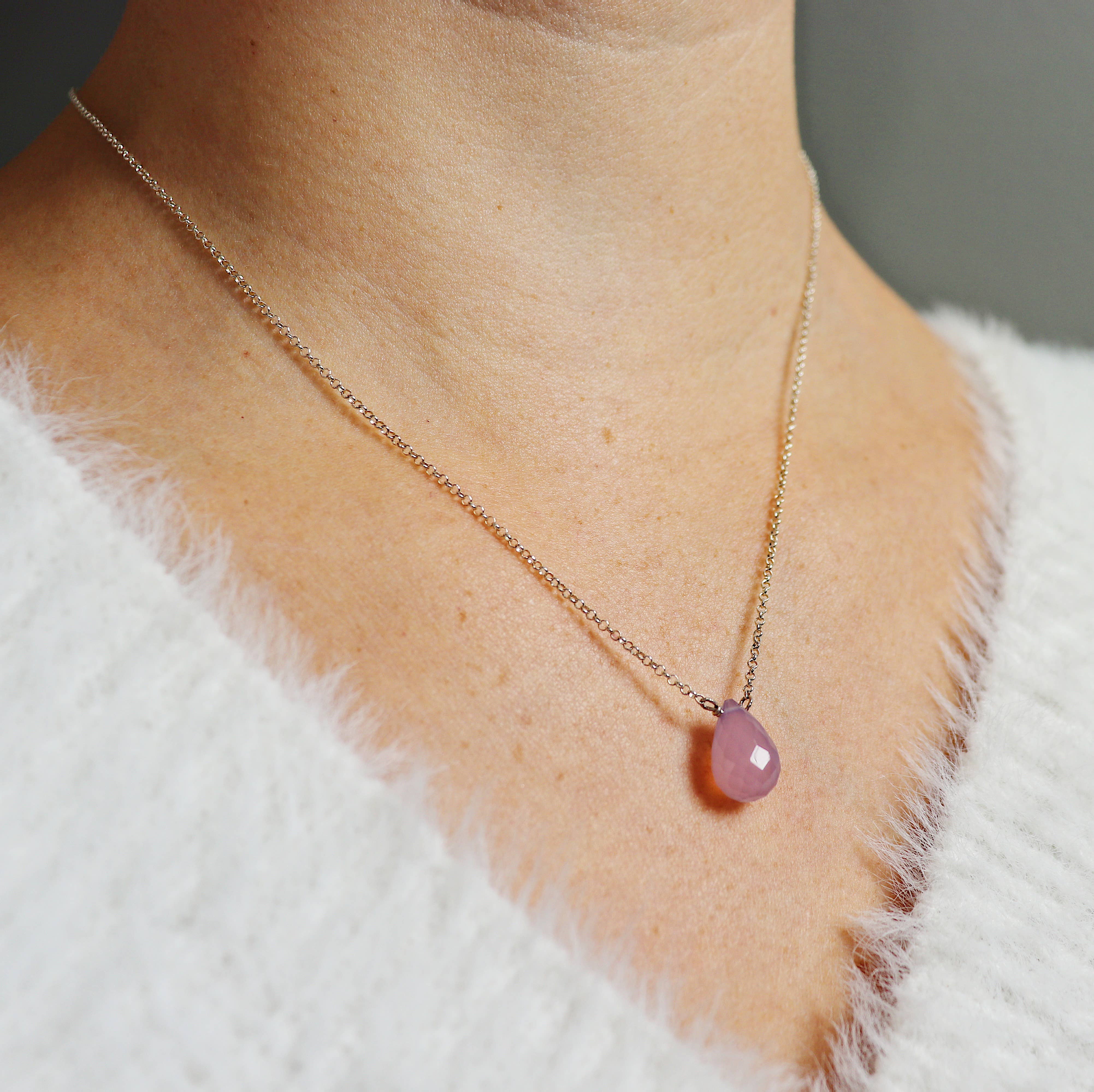 Third & Co. Studio - Wholesale Pendant/Charm Necklace - Faceted Rose Quartz Teardrop Necklace4