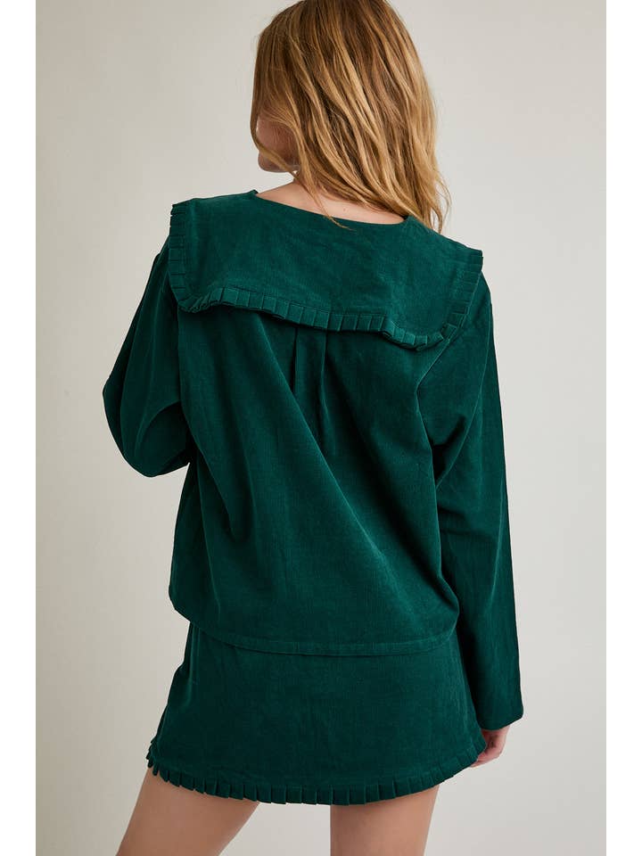 TEAL CORDUROY JACKET FRILL DETAIL COLLAR & MINI SKIRT for wholesale on Faire3