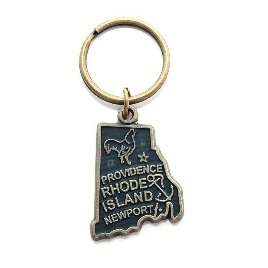 Gleeful Peacock - Wholesale Keychain - Unisex - Rhode Island Keychain - High Quality Thick Metal State Love1