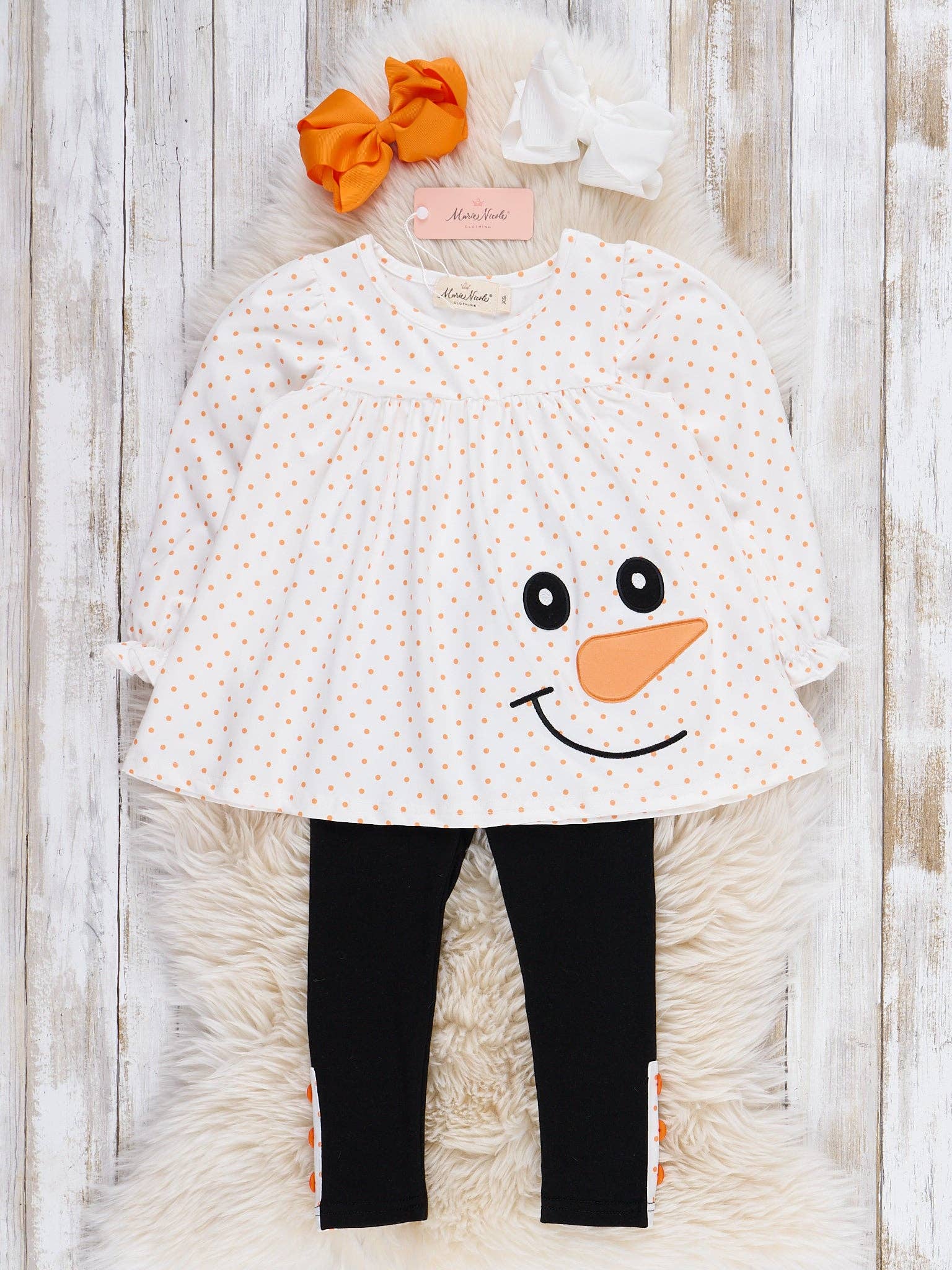 Marie Nicole Clothing - Wholesale Top & Pant Set - Kids - Frosty Smiles Embroidered Outfit0