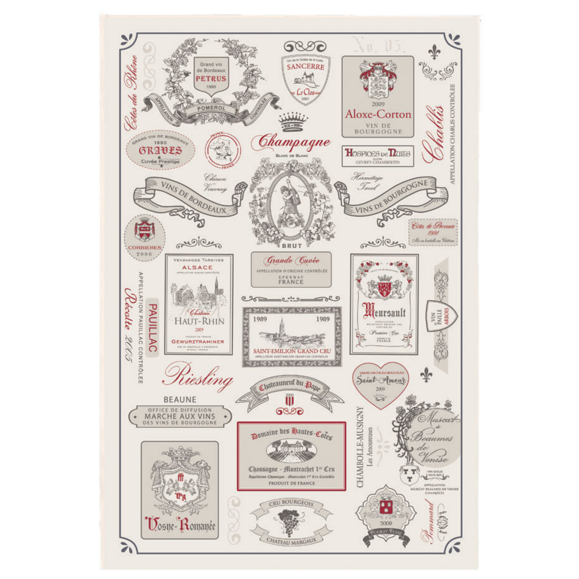 Clémentine Boutique – wholesale Tea towel – French Wine Labels Tea Towels0