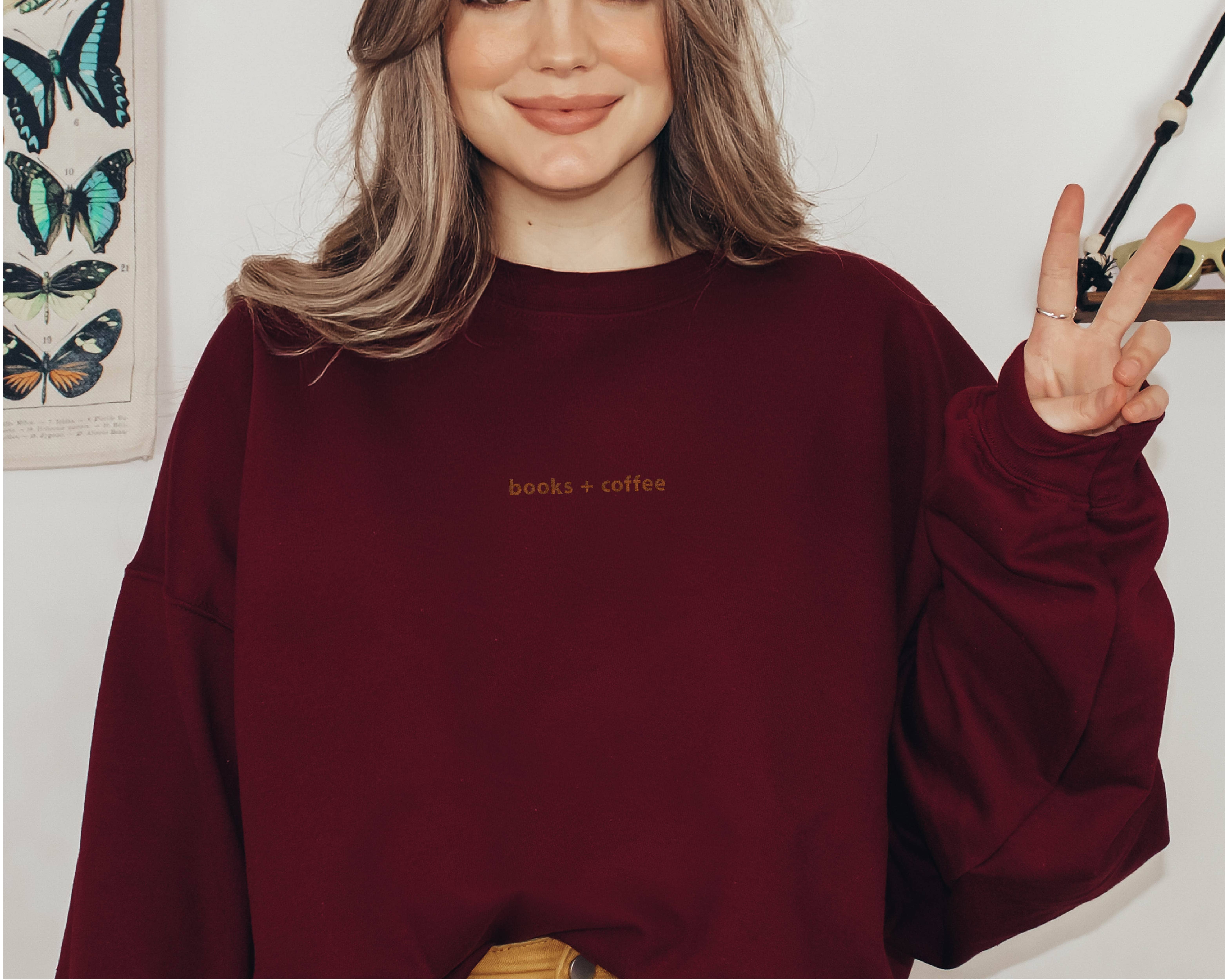 P E T I T R U E - Wholesale Sweatshirt - Women's - EMBROIDERED Books + Coffee Sweatshirt for Women Minimalist7