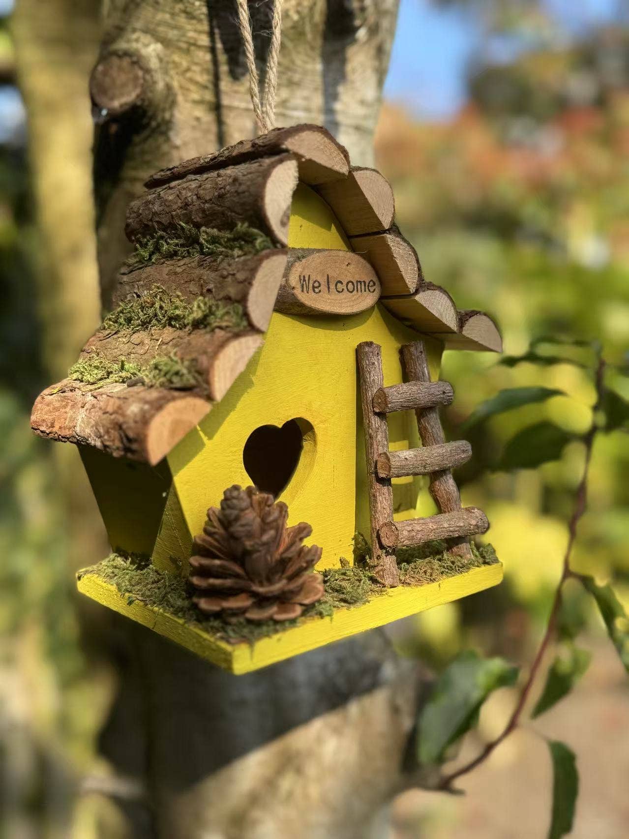 Marissa's Gifts - Wholesale Bird House - Handmade wooden coloured birdhouse hut with adorable heart shaped bird hole and ladder. The measurements are 17 x 11.5 x 17cm14