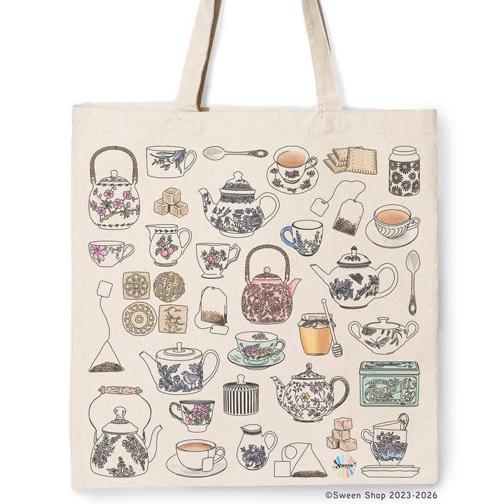 Tea Time Cotton Canvas Tote Bag for Tea Lover Gift for wholesale by Sween Shop