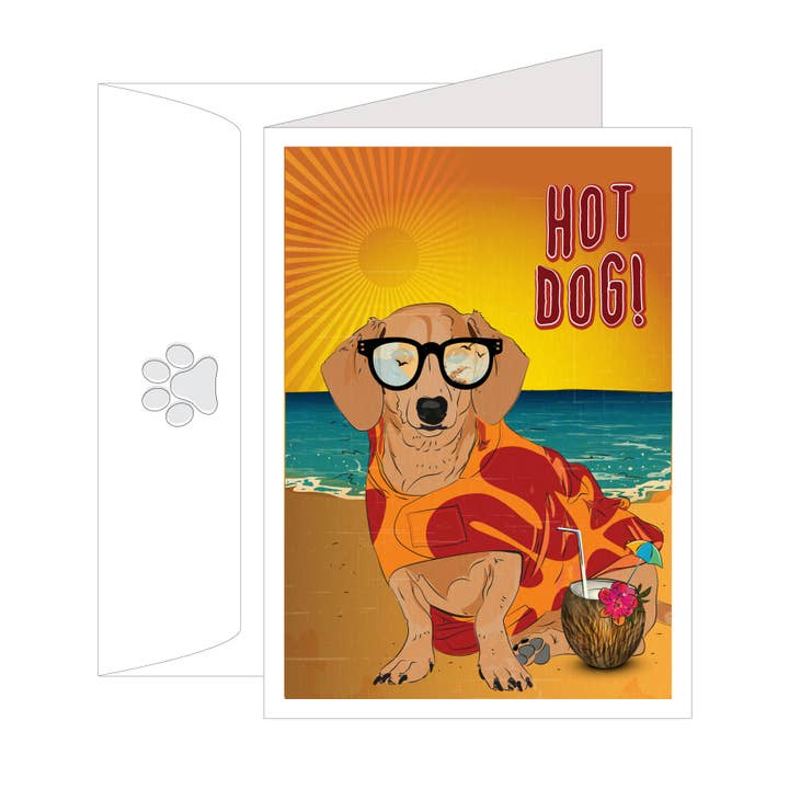 Gravhund - Hot Dog Blank Inde Lykønskningskort for engroshandel hos ArtzyDog Studio