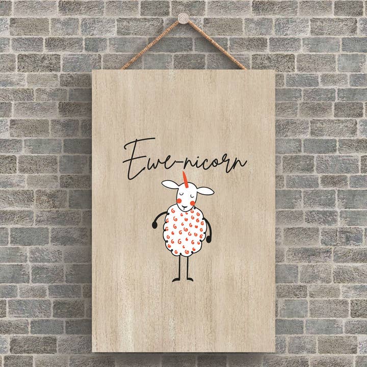 P4228 - Schaf, Ewenicorn, niedliches Tiermotiv, Holz, zum Aufhängen für den Großhandel von Vivid Squid Wholesale