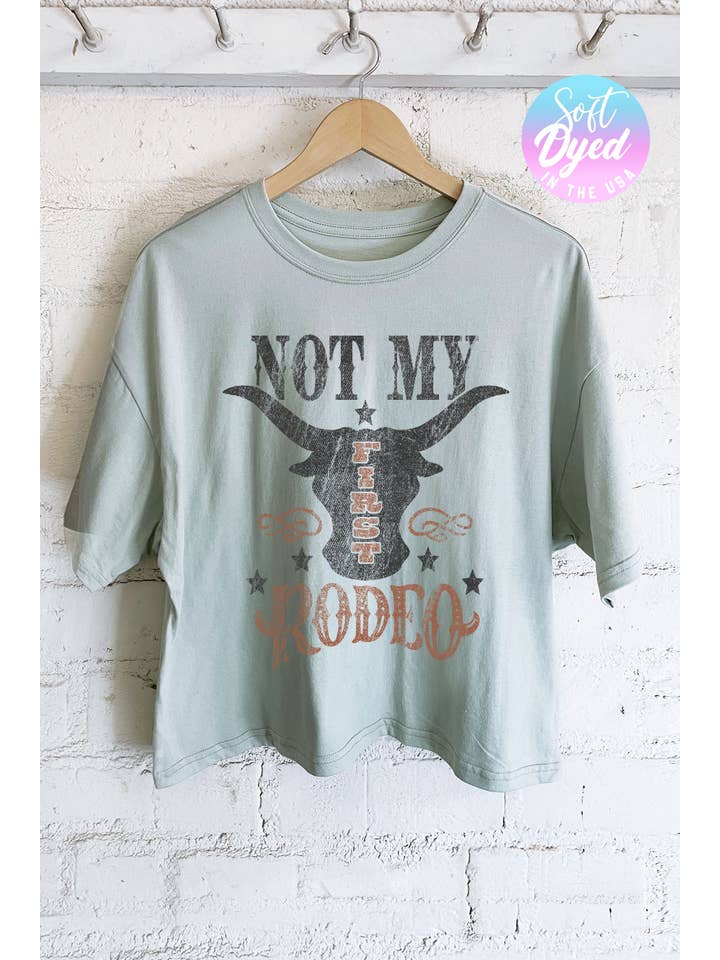 Rustee Clothing - Wholesale Screen Printed T-Shirt - Women's - NOT MY FIRST RODEO GRAPHIC LONG CROP TOP