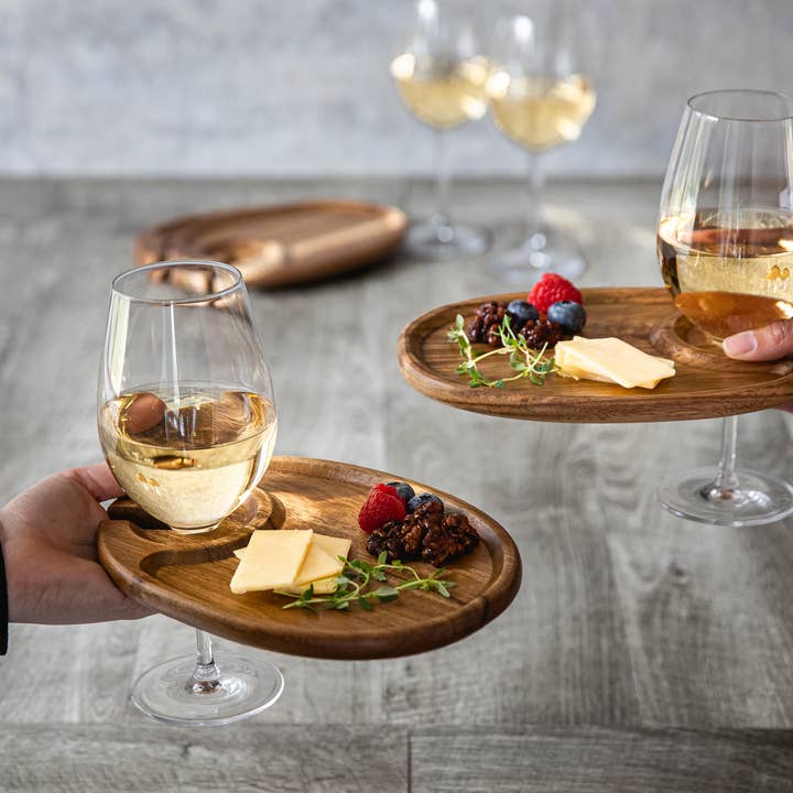 Acacia Wood Wine Appetizer Plate Set Of 4 for wholesale on Faire2