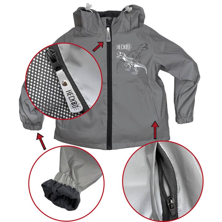 HECKBO - Wholesale Raincoat - Kids - Kids reflector rain jacket dinosaur1