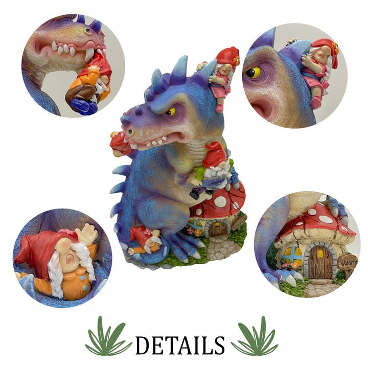 By Mark & Margot – Engroshandel Havenisse – Dinosaur Swinging Gnomes Statue Lilla med Stempelnisse - AF MARK & MARGOT - GRATIS FRAGT!6