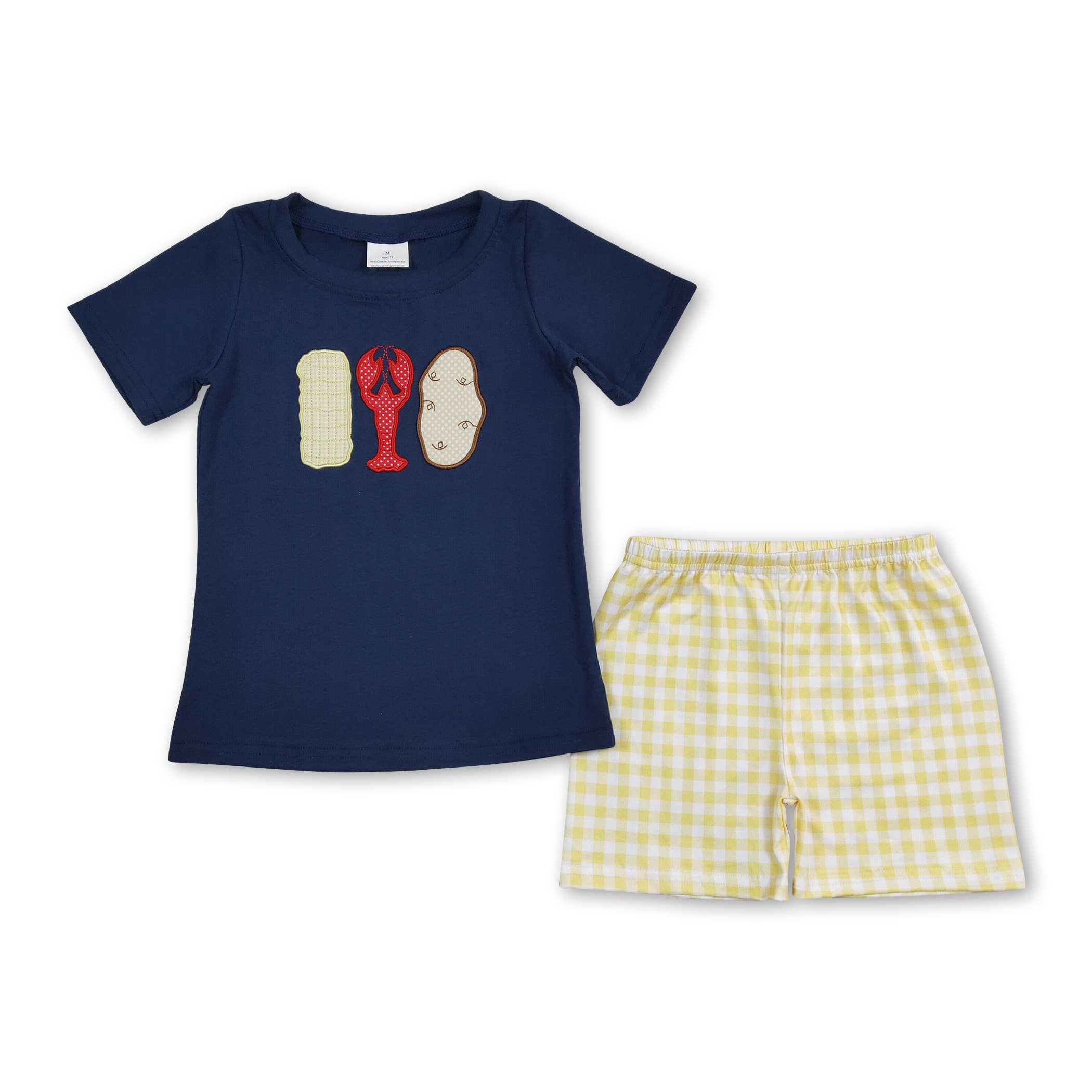 Yawoo Garments - Wholesale Clothing Set - Baby - Navy corn crawfish embroidery baby kids clothes0