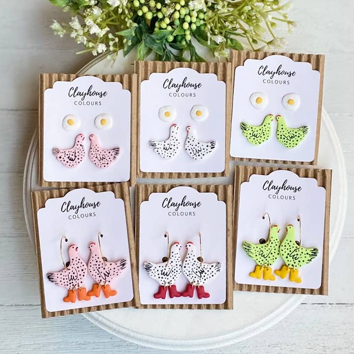 Clayhouse Colours - Wholesale Dangle Earrings - Chicken with Boots Hoops5