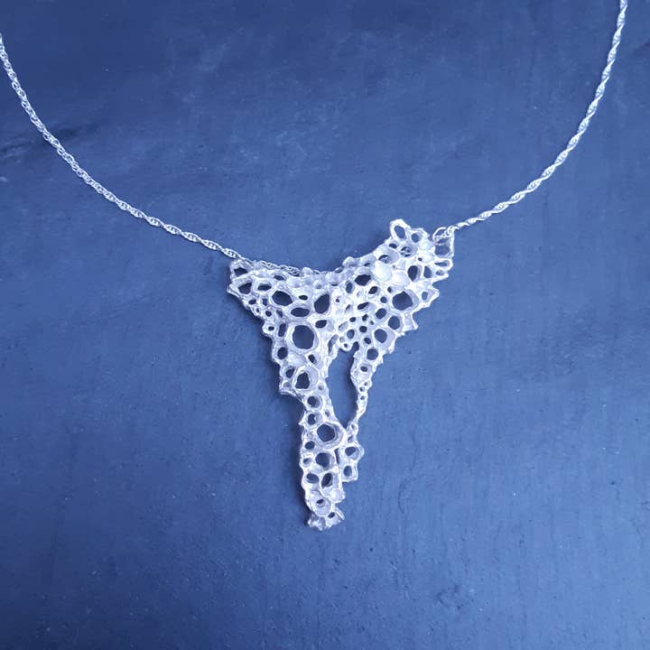 Hand carved silver Morphogenetic statement necklace. (Large) for wholesale by Beca Beeby