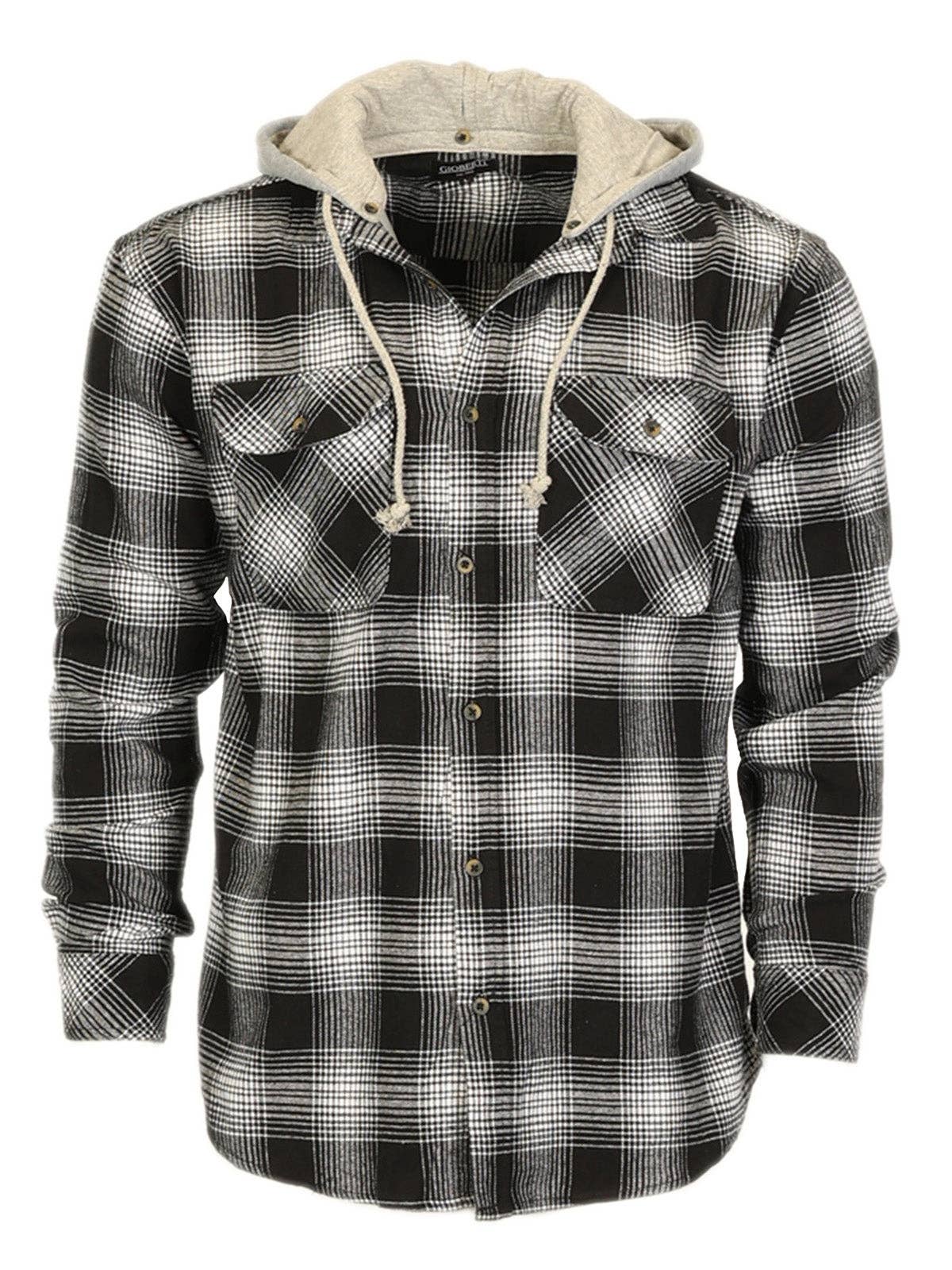 b-one inc – wholesale Skjortor – Herr – Casual flanellskjorta med knapp för män med avtagbar hoodie GB-LS92H9
