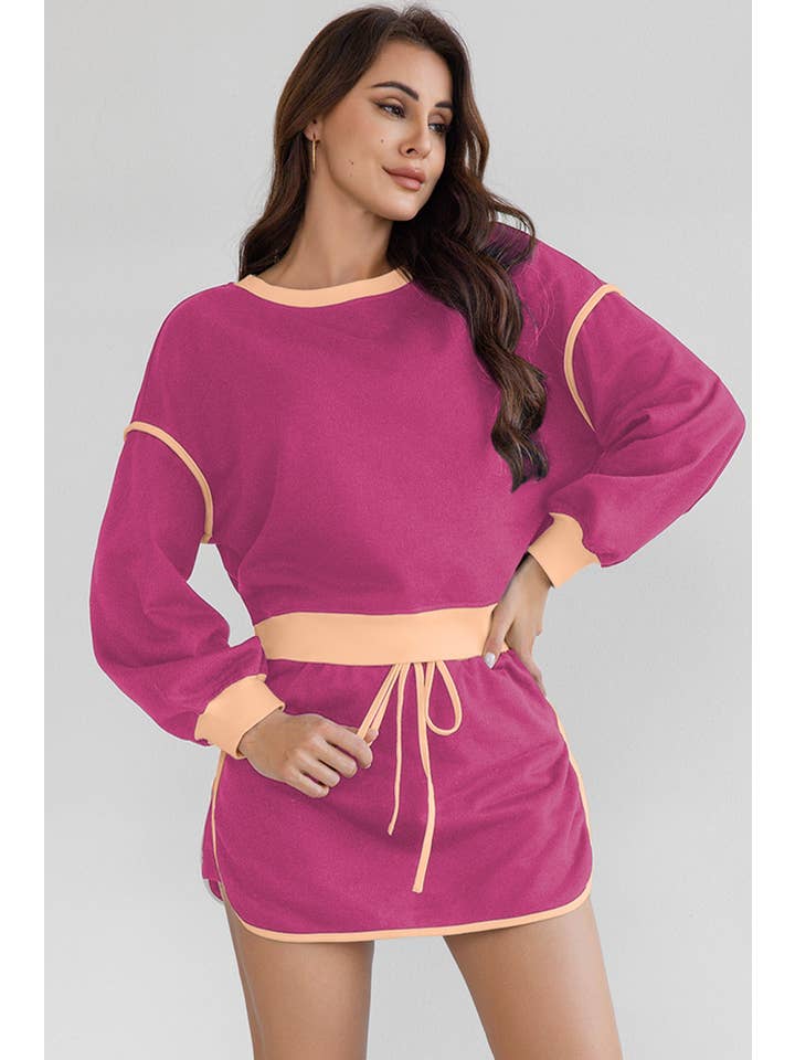 LA Society - Vente Ensemble haut et jupe - Femme - Ensemble pull ample contrasté et jupe à lacets9