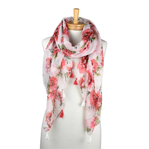 Taylor Hill Scarves & Co - Wholesale Scarf - Women's - THSS2596: White: Buttercup Flower Tassel Scarf
