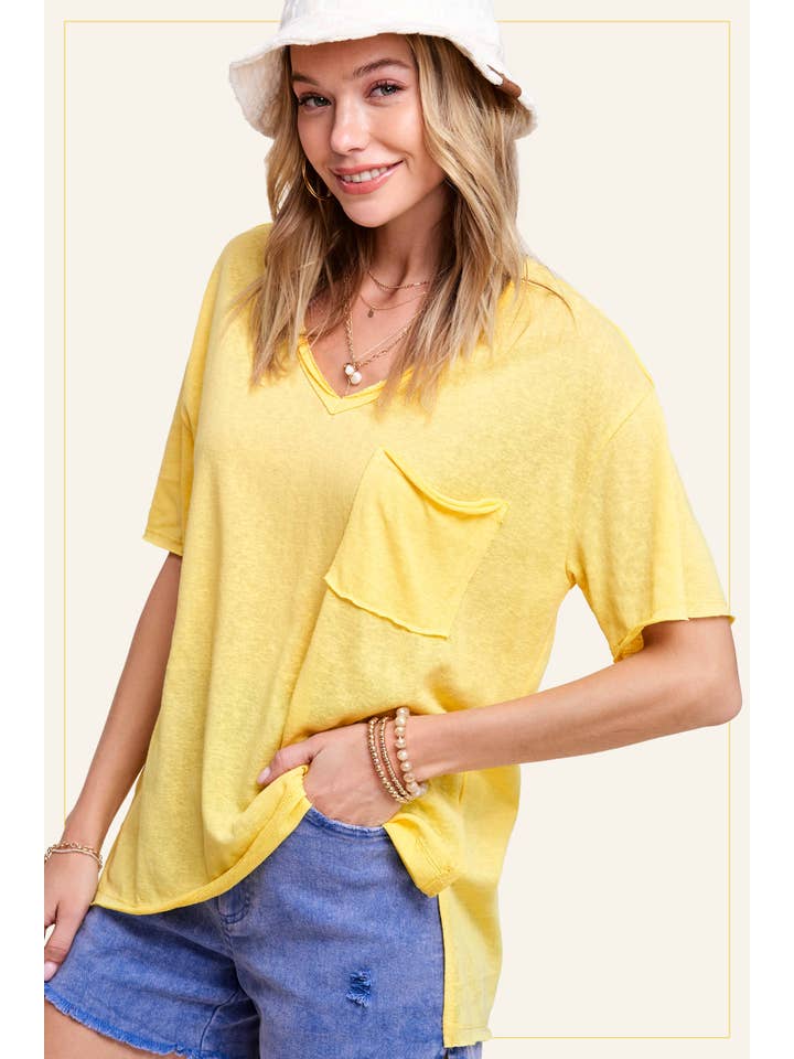 La Miel - Wholesale T-shirt – women's - JAT7459-V-neck Front Pocket Breathable Short Sleeve Top7