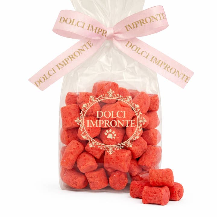 Dolci Impronte | Cookies Strawberry Flavour bag 140g
per la vendita all'ingrosso da parte di Fifty Srl - Dolci Impronte The Italian Pet Pastry