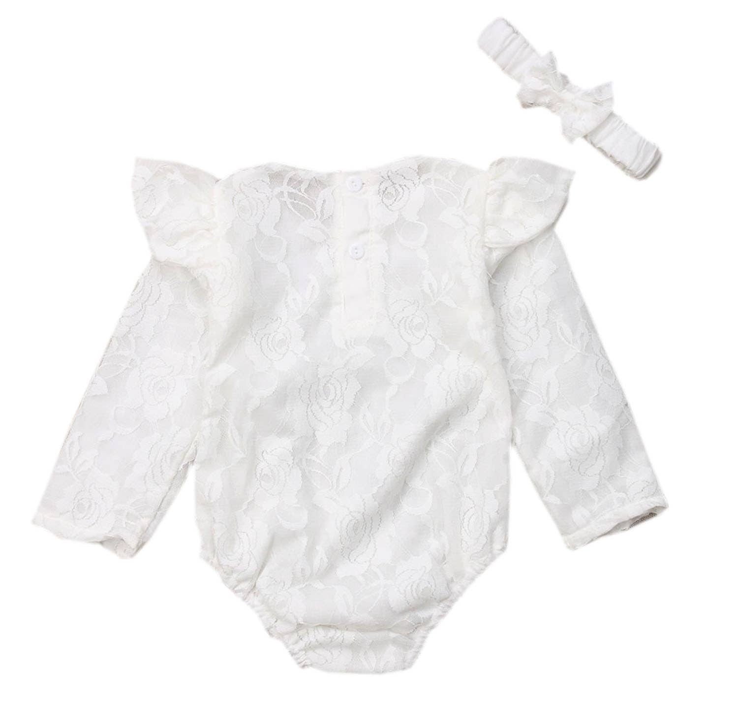 Fennco Styles - Wholesale Clothing Set - Baby - White Baby Romper & Headband 1