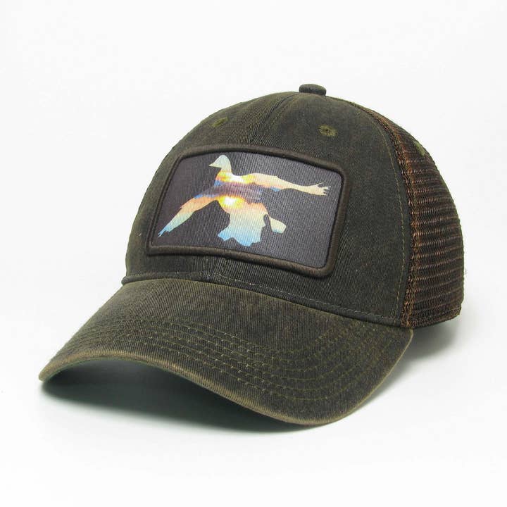 Sunset Duck Old Favorite Trucker Hat in Black Greaser for wholesale by Aisling