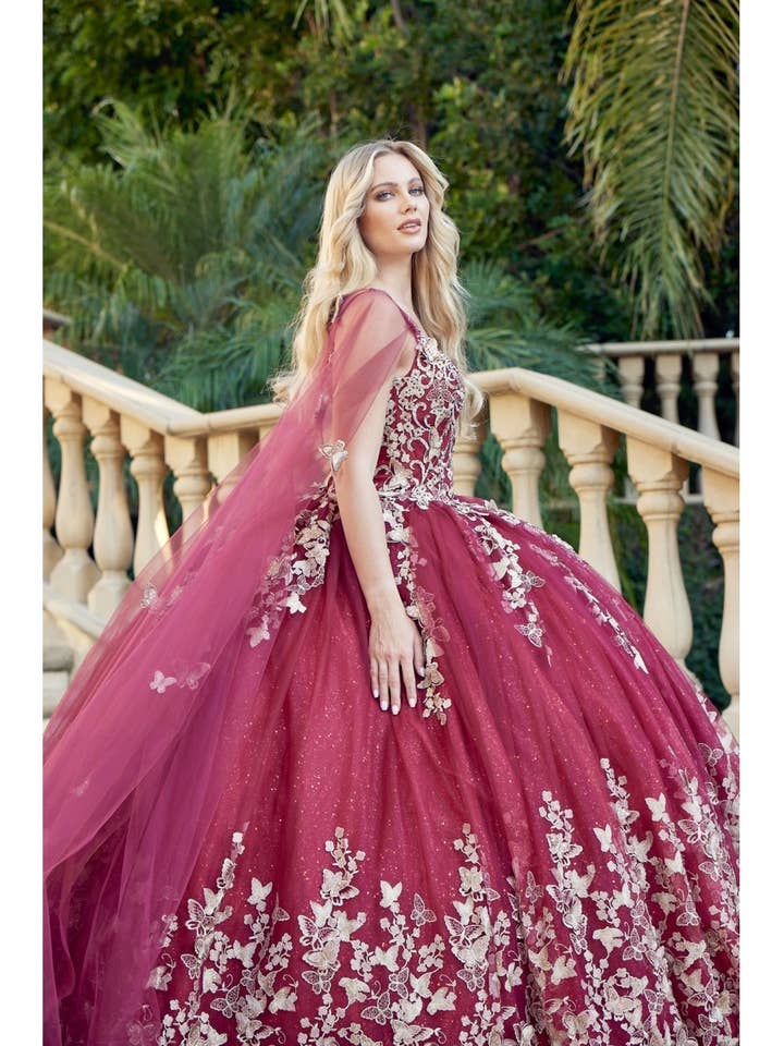 3D FJÄRILSAPPLIKATIONER AXELBANDSLÖS BODICE MED CAPE QUINCEANE för wholesale av Juliet