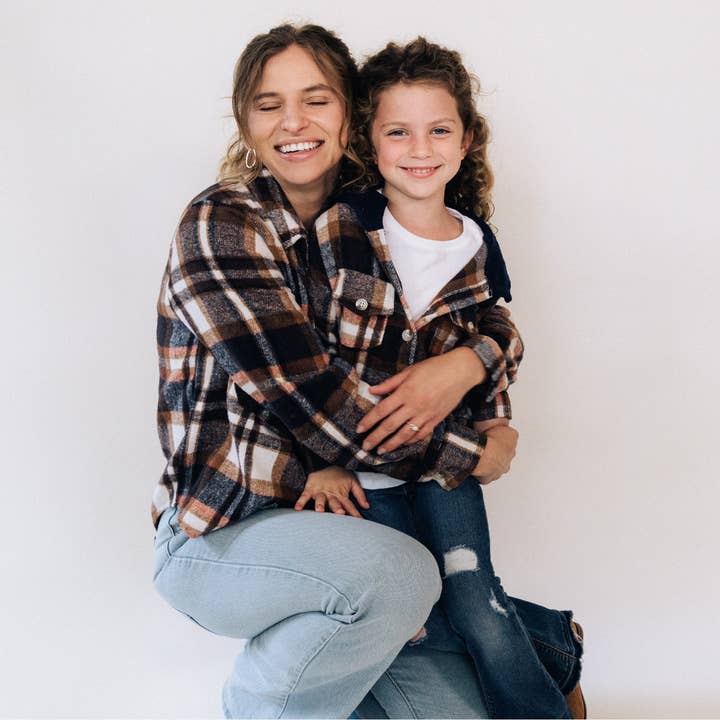 HAHA MAMA Clothing - Wholesale Button Down Shirt - Kids - Navy Copper Plaid Flannel - Child