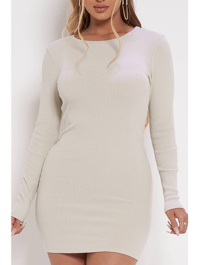 Junie - Wholesale Dress - Women's - RIB KNIT ROUND NECK LONG SLEEVE DRESS AD246710