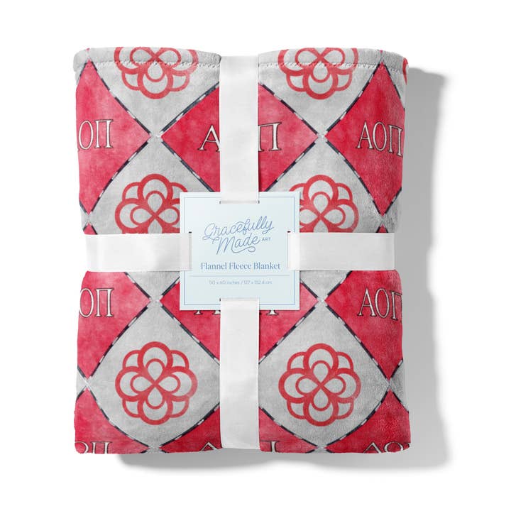 Alpha Omicron Pi Flannel Fleece Blanket, Sorority for wholesale by Gracefully Made Art