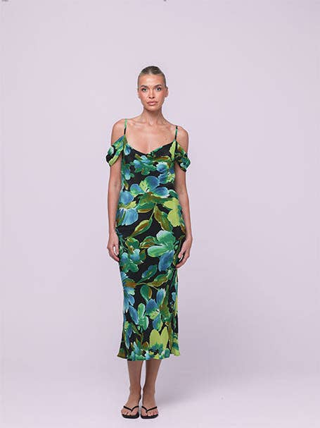 Wren Maxiklänning Svart Tropicalé för wholesale av Isabelle Quinn