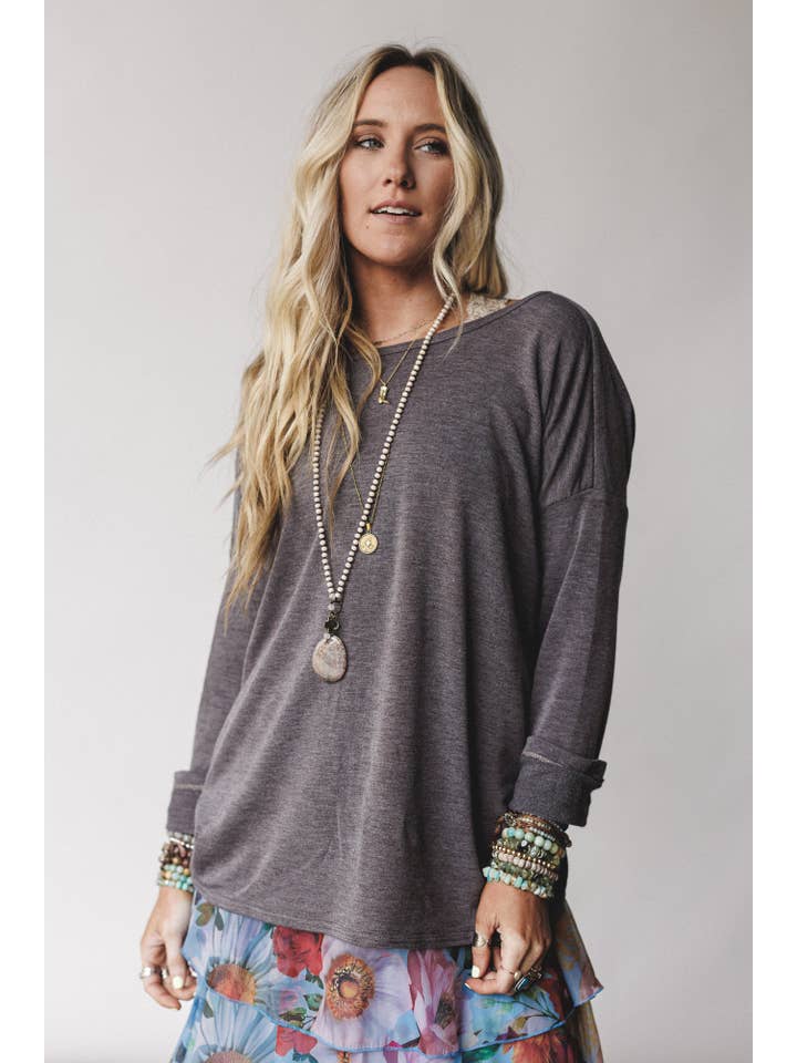 Three Bird Nest - Wholesale Blouse - Women's - Twisted Harmony Top - Charcoal Brown