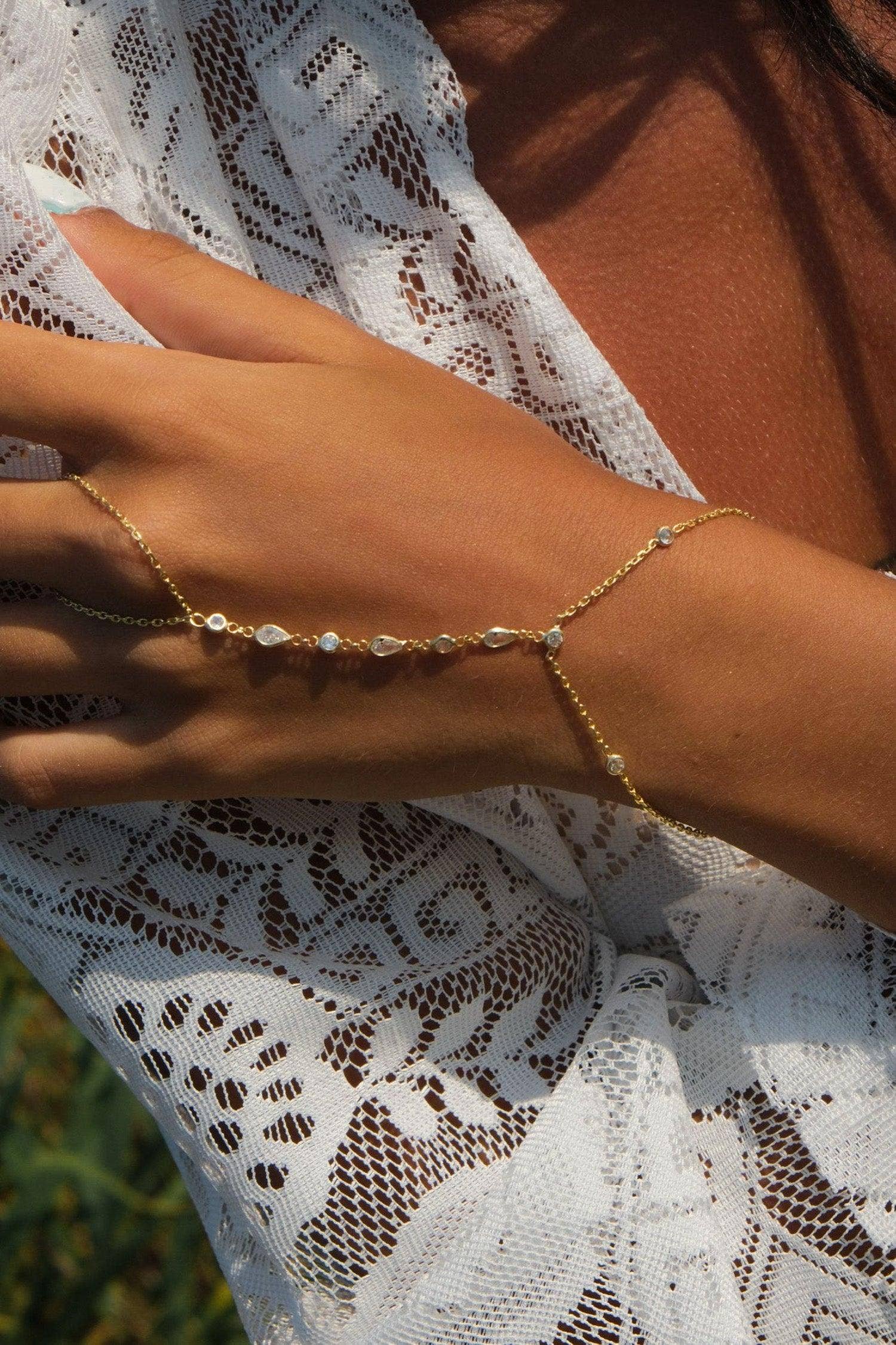 Selen Jewels - Wholesale Link & Chain Bracelet - Pear Diamond Hand Chain1