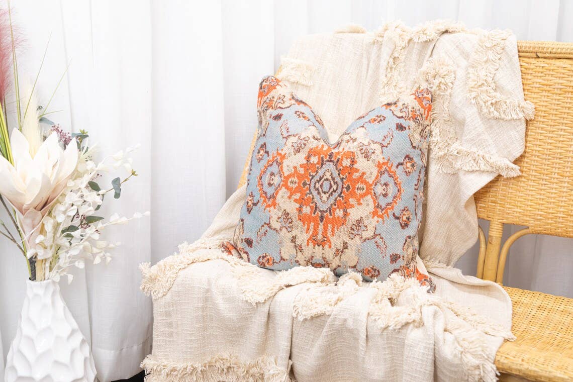 Glamthread - Wholesale Throw pillow cover - Linen Connections Moroccan Tassels Cushion Cover - Blue Mix3